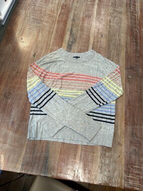Splendid Lightweight Heather Grey Candy Stripe Crewneck